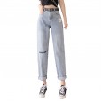 Jeans spring thin section embroidery small daisy jeans female straight loose loose high waist was thin old pants
