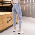 Ripped jeans ladies summer new straight high waist loose wide leg pants nine points daddy pants tide