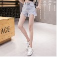 Summer new women's chic loose loose thin daisy embroidery hole denim shorts female hot pants