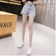Summer new women's chic loose loose thin daisy embroidery hole denim shorts female hot pants