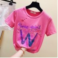 Bronzing cotton T-shirt female short-sleeved European goods pink summer new slim slimming jacket fashion