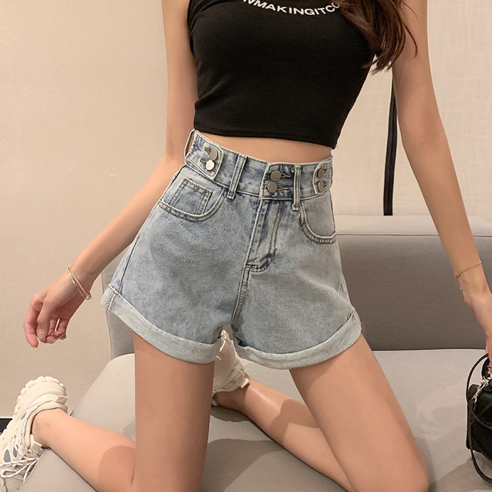 Denim shorts women loose high waist was thin summer new outer wear a student wide leg casual hot pants