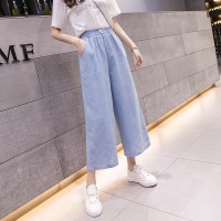 Spring women's clothing new Tencel denim wide-leg pants women summer high waist drape feeling straight nine points casual pants