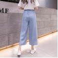 Spring women's clothing new Tencel denim wide-leg pants women summer high waist drape feeling straight nine points casual pants