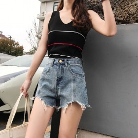 Denim shorts women's summer new chic loose loose wide legs high waist a word hot pants