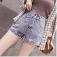 Embroidered denim shorts women's summer new high waist a word wear thin wide legs loose hot pants