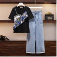 New summer age-reduced foreign casual short-sleeved elastic waist wide-leg pants mm large size female suit tide