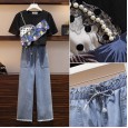 New summer age-reduced foreign casual short-sleeved elastic waist wide-leg pants mm large size female suit tide