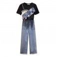 New summer age-reduced foreign casual short-sleeved elastic waist wide-leg pants mm large size female suit tide