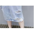 Denim strap dress women's summer new fashion hole denim dress wild thin dress