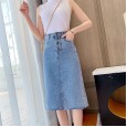 Spring and summer new denim skirt women's mid-length self-cultivation cover hips slim hip waist one-step skirt