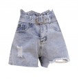 Denim shorts women loose high waist a word wide leg shorts new Xia Xian thin raw edge hot pants jeans