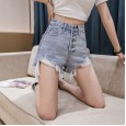 High-waist breasted denim shorts women's rough summer new A-line wide-leg loose loose sexy hot pants