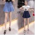 Elastic waist denim short skirt female skirt large size high waist pleated skirt anti-glare A word pettiskirt female summer student