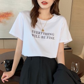 White cotton short-sleeved t-shirt women's new summer loose body hood super fire jacket tide