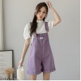 Siamese shorts women's summer new loose loose thin leg pants wild thin purple denim overalls