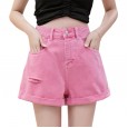 Purple hole denim shorts female summer thin section loose high waist was thin curling hot pants tide