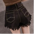 Summer new wide leg rivet ripped tassel jeans high waist was thin women's raw shorts tide