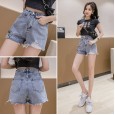 Real shot casual tooling denim shorts female summer new loose loose thin pockets raw edge wide leg pants hot pants