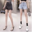 Denim shorts women's summer new irregular rough high waist hot pants loose and thin a word wide leg pants