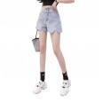 Denim shorts women's summer new irregular rough high waist hot pants loose and thin a word wide leg pants