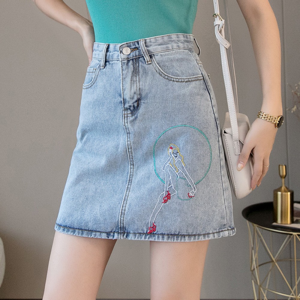 Skirt female short skirt summer new high waist was thin denim skirt Slim a word bag hip skirt large