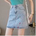 Skirt female short skirt summer new high waist was thin denim skirt Slim a word bag hip skirt large