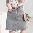 Denim skirt female spring new high waist A-line skirt student short skirt bag hip skirt denim skirt