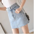 Denim skirt a-line skirt female spring new metal buckle bag hip skirt was thin short skirt student