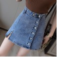 Short skirt female spring and summer denim skirt new a-line skirt breasted skirt high waist bag hip skirt lined hakama