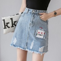 Denim short skirt female spring new skirt high waist slim a-line skirt was thin package hip skirt