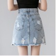 Denim short skirt female spring new skirt high waist slim a-line skirt was thin package hip skirt