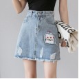 Denim short skirt female spring new skirt high waist slim a-line skirt was thin package hip skirt