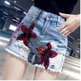 Summer new raw shorts hot pants ladies fashion wild heavy industry was thin sequin denim shorts tide