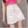 Spring and summer new high waist white denim hole skirt lace short skirt A word skirt denim skirt skirt women
