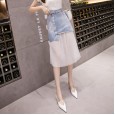 Skirt spring and spring new mesh denim skirt female summer high waist was thin skirt a word mid-length skirt