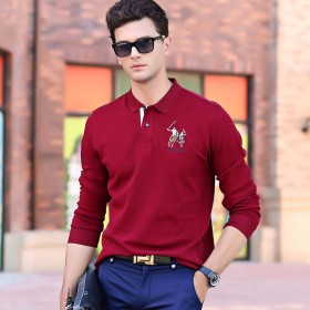 Men's autumn new men's long-sleeved t-shirt cotton lapel collar hedging business casual POLO polo