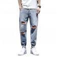 Jeans men's broken hole tide brand beam feet feet long pants nine points pants casual wild summer