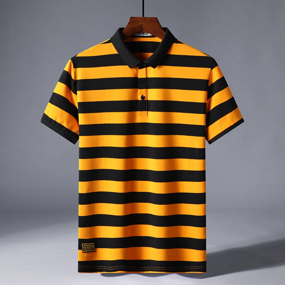Summer men's fashion casual striped lapel micro-elastic men's POLO shirt short sleeves comfortable