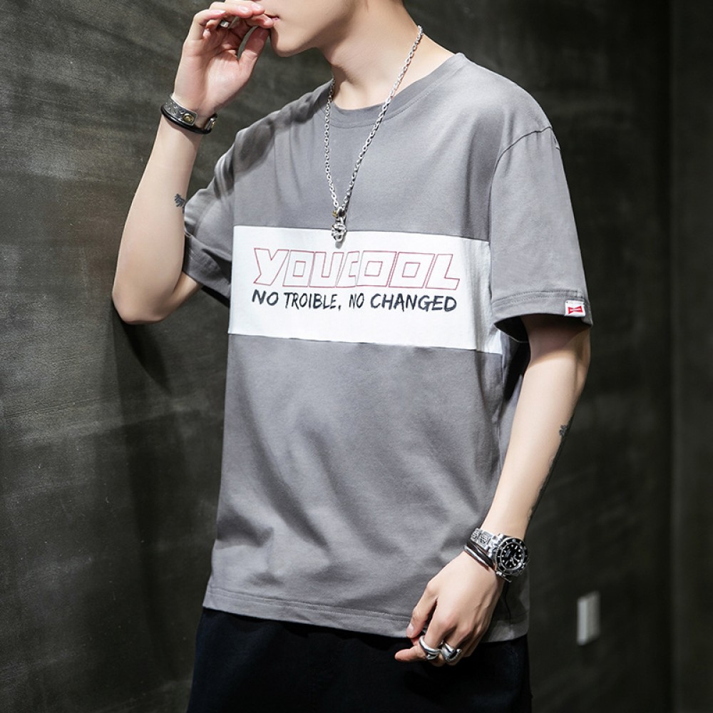 Summer new short-sleeved cotton t-shirt men's trend summer tide brand loose youth popular