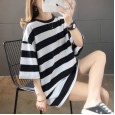 Summer new large size women's casual stripes super fire short-sleeved t-shirt female loose ladies tops
