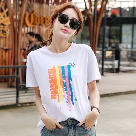Summer new large size women's cotton white short-sleeved t-shirt female loose student female shirt tide