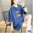 Summer basic color conventional round neck mid-length large size women's MM short-sleeved cotton loose t-shirt