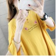 Summer new large size women's solid color bottoming ladies shirt printed loose cotton short-sleeved t-shirt