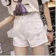 Summer new jeans women's high waist rough edges worn wide leg pants loose denim shorts 