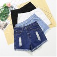 Summer new jeans women's high waist rough edges worn wide leg pants loose denim shorts 